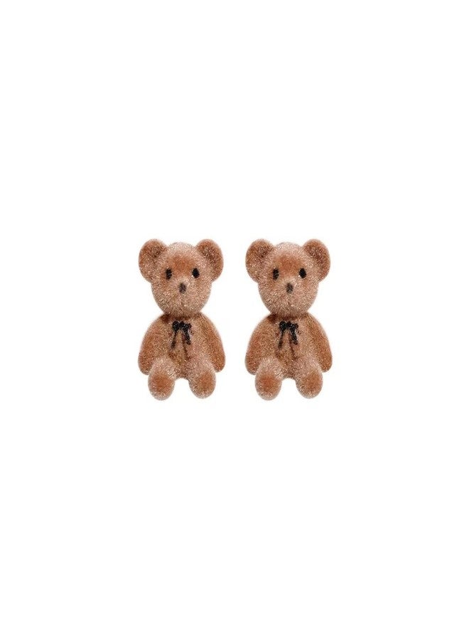 POYAMUSE Cute Flocking Bear Stud Earrings for Women Hypoallergenic Minimalist Design, Kawaii Funny Plush Bear Stud Earrings for Women (Brown) - Image 1